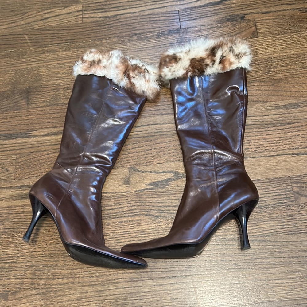 Pointy Toe Leather Fur boots